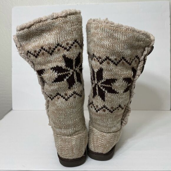 Muk Luks Tan Nordic Print Knit Sock Sweater Boots - Picture 7 of 13
